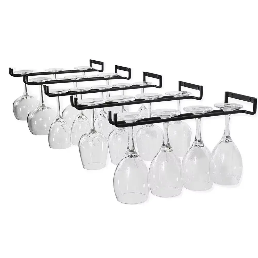 AuraHome Minimalist Industrial Heavy-Duty Wall-Mount Wine Glass Organiser - 1pc Premium Matte Black Iron Stemware Rack, Compact Under-Cabinet Space-Saver Hanger, 5-Minute Installation, Kitchen/Man Cave Storage & Decor (Goblets, Flutes)