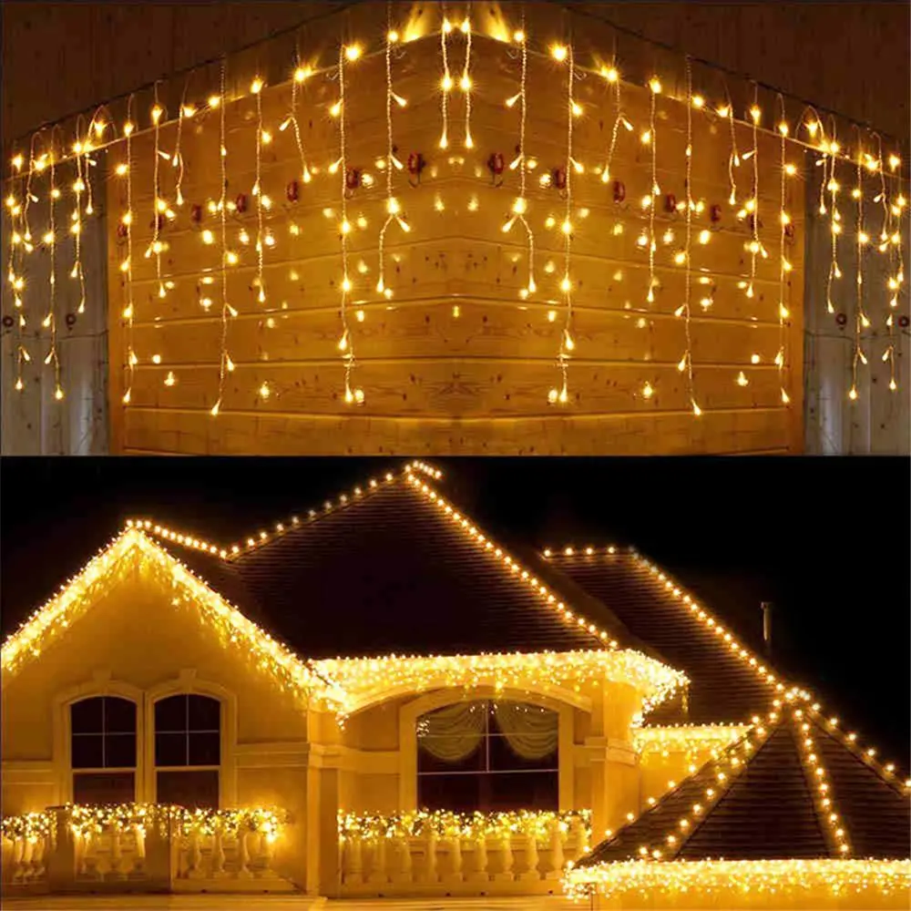 Solar Waterproof Christmas Fairy Tale Lamp with 96/162LEDs LED lights, Garland LED Curtain Icicle Lights Festoon Outdoor Droop String Lights for Garden Street Eaves Christmas Decor Party & Indoor Use