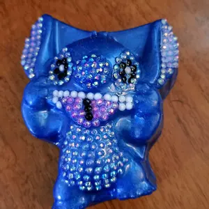 Bedazzled Stitch Figurine - Blue Owl with Rhinestone Details and Sparkling Accents for Decor