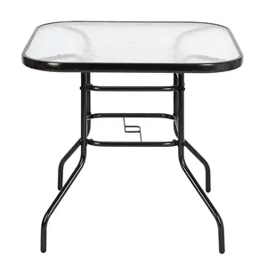HAOYYE Outdoor Dining Table Square Toughened Glass Table, Durable Yard Garden Glass Table with Powder-Coated Steel Frame, Weather-Resistant, Stylish for Patio, Balcony, or Outdoor Spaces
