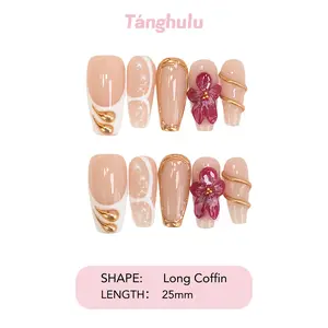 Tanghulu Nails-THE SUMMER PALACE Collection/Handmade Press On Nails/ Coffin /Chinese Flower/ /Long 25mm