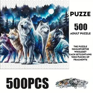 500 Piece Wolf Pack Puzzle, Large Adult Family Interactive Toy, DIY Home Decor Brain Challenge, Holiday Scene, Perfect Gift