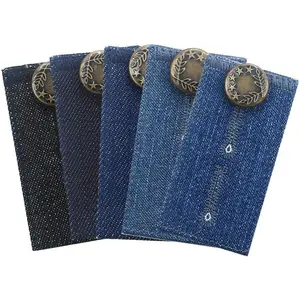 Waistband Extenders by  | Button Extender for Pants | Denim Material | Pack of 5 Shades |  Metal Buttons | 2 Button Holes | Button Extender for Jeans