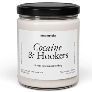 Moonwicks Cocaine & Hookers Soy Wax Candle - Funny Bathroom Decoration Gift For Him Prank Candle - 50-60 Hours Burn Time, Reusable Glass Jar, 100% Cotton Wick, Eco-Friendly Vegan Formula