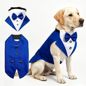 Dog Tuxedo Suit Outfit with Jacket & Collar - Formal Wedding Costume, Bowtie Bandana, Tape Closure, Hand Washable for Medium Dogs Suitable for Weddings, Birthdays, Parties - Tuxedo Suit for Puppy Prince &