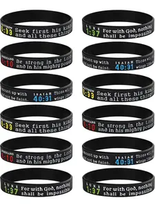 8-16PCS Religious Silicone Bracelet with Bible Verses Christian Wristbands Grace Power Hope Faith Strength Inspirational Bracelets Trendy Stack Bangle Set for Religious Gifts