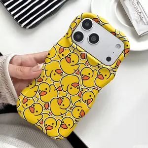 Yellow Rubber Duck Print Phone Case ,Cute Wavy Curved Edge Glossy Protective Shockproof Rugged Cover, Dual Layer Soft TPU Bumper Hard Shell Design for iPhone 11 12 13 14 15 16 17 Pro Max Air, Funny Cartoon