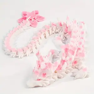 3D Printed Sakura Crystal Dragon Model, Jointly Moveable Fantasy Dragon, 12 Inch Decorative Display Gift for Boys Girls