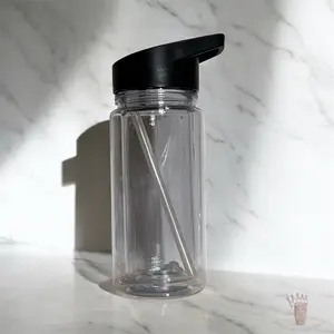 Customize 10oz Kids Snow Globe Water Bottle with Black Lid and Stainless Steel Straw for Easy Sipping