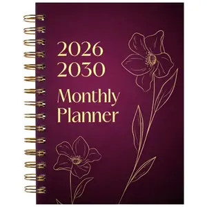 2026-2030 Monthly Planner/Calendar - January 2026 to December 2030, 5-Year Monthly Planner, Burgundy Floral Themed Cover Design Notebook, Yearly Calendar Planning, Monthly Tabs, 60-Month Calendar, 5.5 x 8.3 inches, 71 Sheets/142 Pages Thick Paper, Elastic
