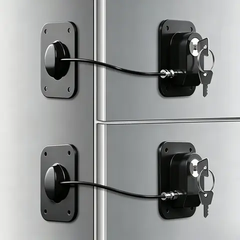 LMMAKE 1PC/2PCS Refrigerator & Fridge Lock, Silicone Wire Protection, ABS Plastic Chain Link Design, Easy-Install Keyed Cabinet Lock, Black, Flexible Mounting, Cabinet Door Locks, Locking System