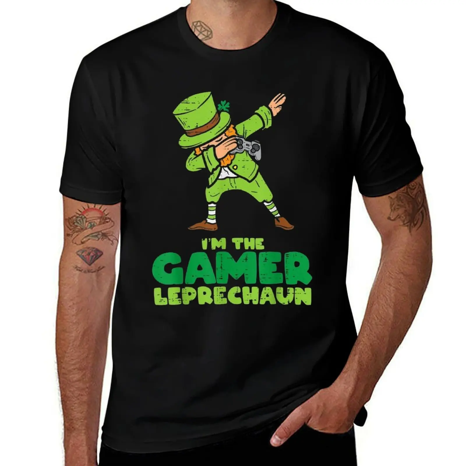 Gamer Leprechaun Dab Pattys Mens T Shirts Cotton Short Sleeve T-Shirt Crew Neck Tees Casual Shirt