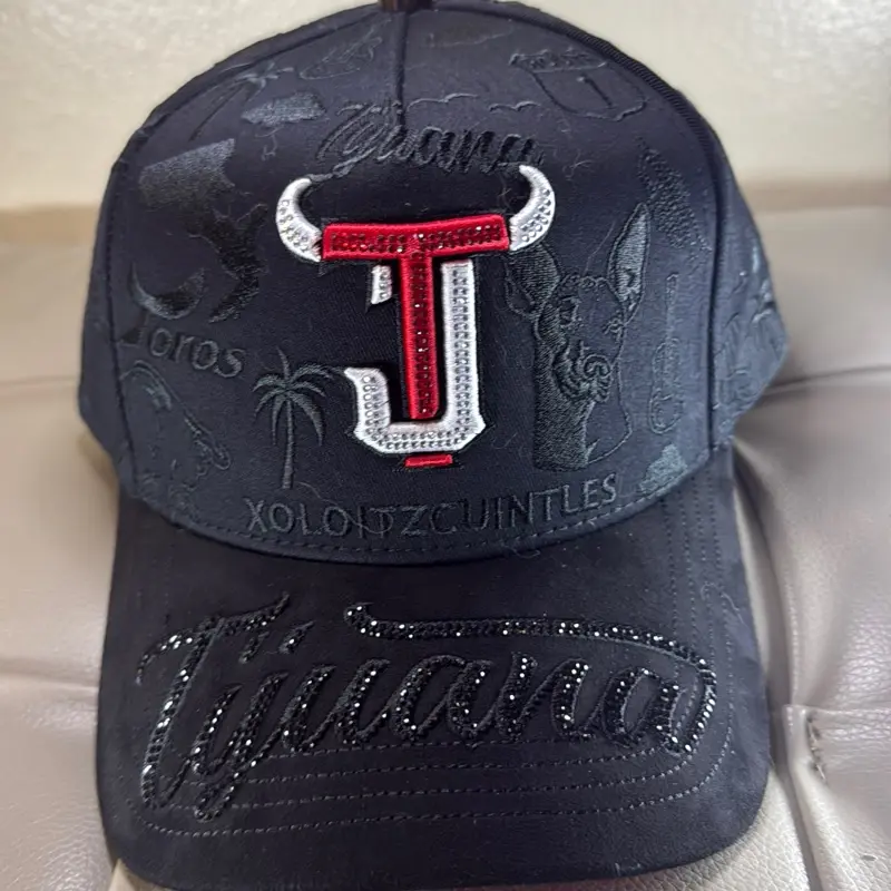 Tijuana Cap - Black with Red Bull Logo and Glitter Details - Adjustable Snapback Hat for Men and Women