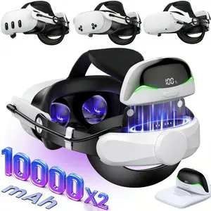 Head Strap for Meta Quest 2/Quest 3/Quest 3S with 2*10000mAh Battery Pack+Charging Dock,Adjustable Elite Headstrap Replacement VR Headset Accessories Enhanced Support & Comfort & Reduce Pressure