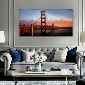 Modern Golden Gate Bridge Canvas Wall Art Scenic Ink Print Wrapped Frame Unique Decor Gift for Indoor Outdoor Living Room Bedroom Home Office Bathroom Dining Room