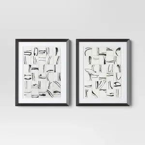 (Set of 2) 16"x20" Patterned Lines Abstract Framed Arts Black - Threshold (Set of 2) 16"x20" Patterned Lines Abstract Framed Arts Black - Threshold