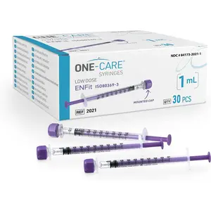 ONE-CARE Lab ENFit Syringe 1ml with Mounted Cap, Sterile, Low Dead Space, 30/bx Blister-Packed, Box of 30 Syringes,
