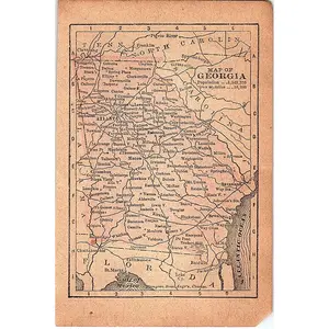 Antique 1889 Map of Georgia 1889 Pocket Map Engraving SAG4-H4