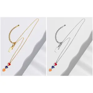 Anet’s Collection Hearts of Armenia Necklace - 18k Gold Plated Zinc Chain with 3 Vibrant Enamel Heart Charms for Versatile Wear love jewelry