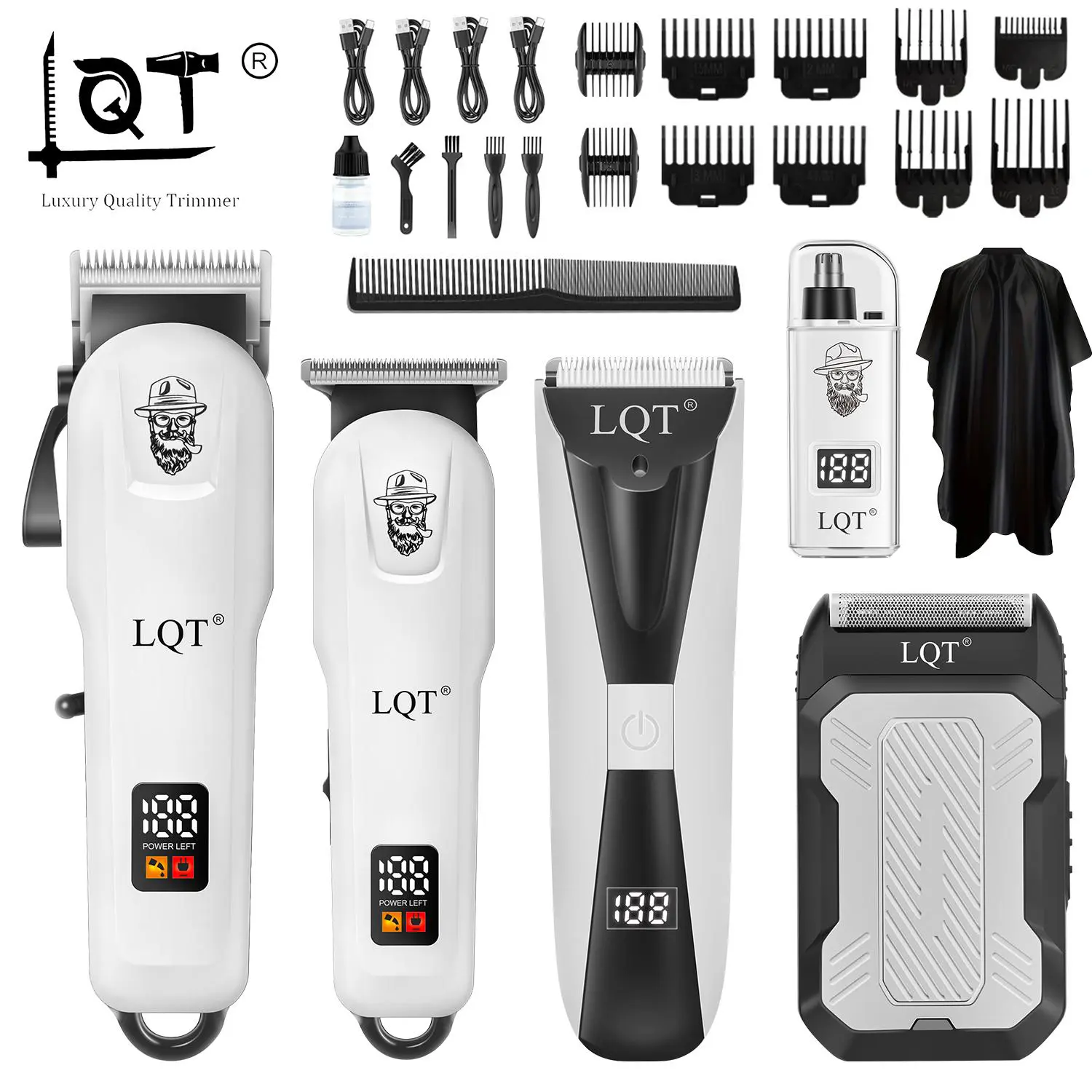 LQT 5-in-1 Men's Grooming Kit, Professional Hair Clipper, T-Blade Trimmer, Shaver, Intimate Area Trimmer & Nose Hair Trimmer, LED Power Display, USB Rechargeable, All-In-One Barber Set for Home & Salon,  Wireless Lightweight,  Adjustable Smooth Daily
