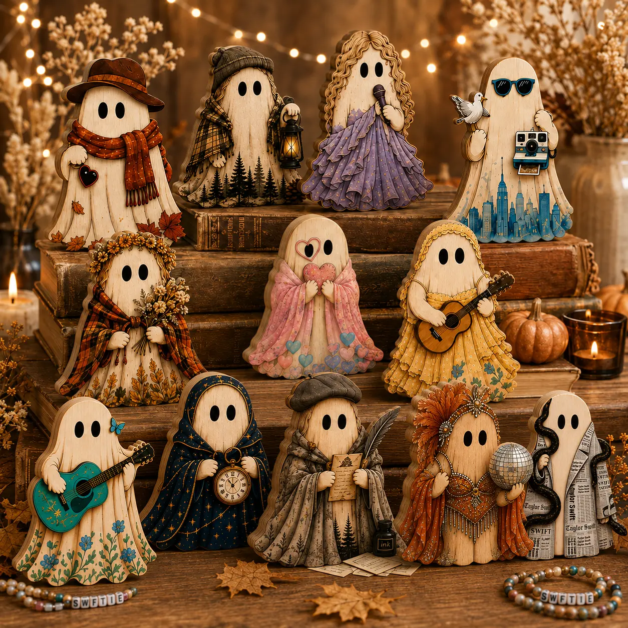 Ghost Halloween Wooden Block, Wooden Ghosts Shelf Sitter, Rustic Fall Shelf Sitter, Farmhouse Table Decor