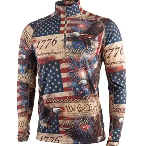 Heavyweight USA Eagle Independence Day Print Long Sleeve Performance Top