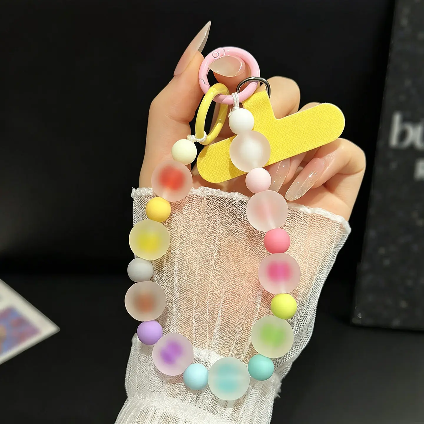 Dopamine Colorful Beaded Phone Charm – Cute Wrist Lanyard Keychain for Phone Case & Bag Pendant.985