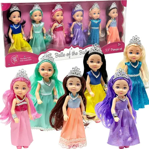 Christmas Gift Little Dolls Set with Mini Princess Dolls for Girls – Princess Toy Dolls for Dollhouse –Small Doll Mini Princess Figures with Tiaras, Hair Accessories Bpa Free