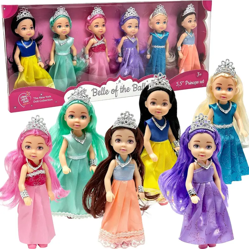 Christmas Gift Little Dolls Set with Mini Princess Dolls for Girls – Princess Toy Dolls for Dollhouse –Small Doll Mini Princess Figures with Tiaras, Hair Accessories Bpa Free