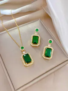 Luxury Emerald Jewelry Set (Necklace + Earrings) – Bridal Must-Have for Weddings, Galas & Gifting