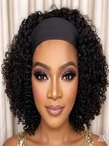 250% Density Glueless Kinky Curly Headband Pixie Wig, Human Hair, No Lace, Easy Wear and Go, Convenient Wigs, Short Pixie Cut for Women, Daily & Party Use