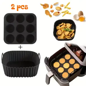2 Pack Silicone Air Fryer Liners and Cake Pans Reusable Nonstick Baking Trays Square Molds Easy Release and Clean Air Fryer Accessories Compatible with Instant Pot Air Fryer Oven Ideal for Baking Cooking