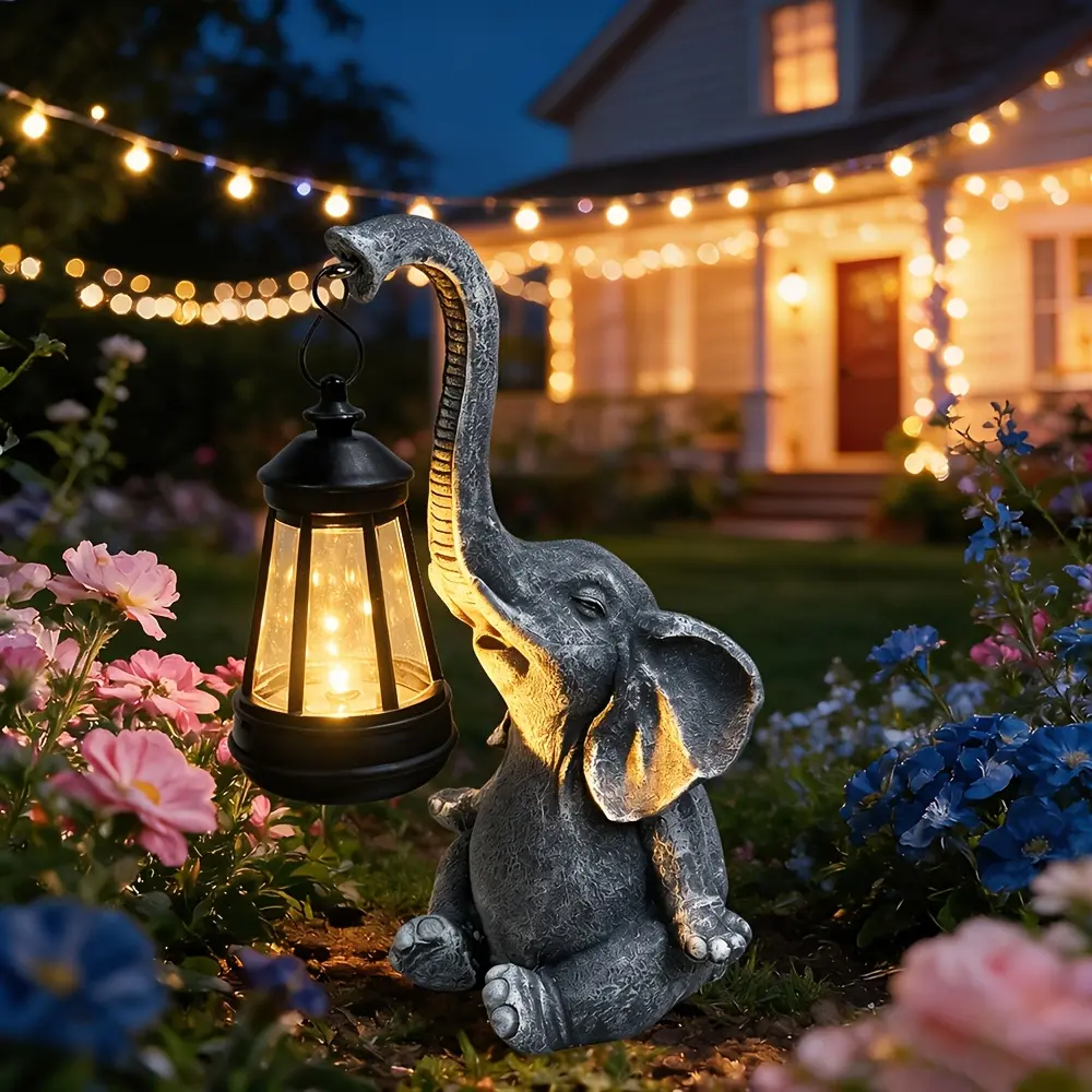 Outdoor Solar Elephant Statue Light, Solar Decorative lamp LED Light, Elephant Lantern Garden Light Suitable for Courtyard, Patio, and Halloween Decoration home decor