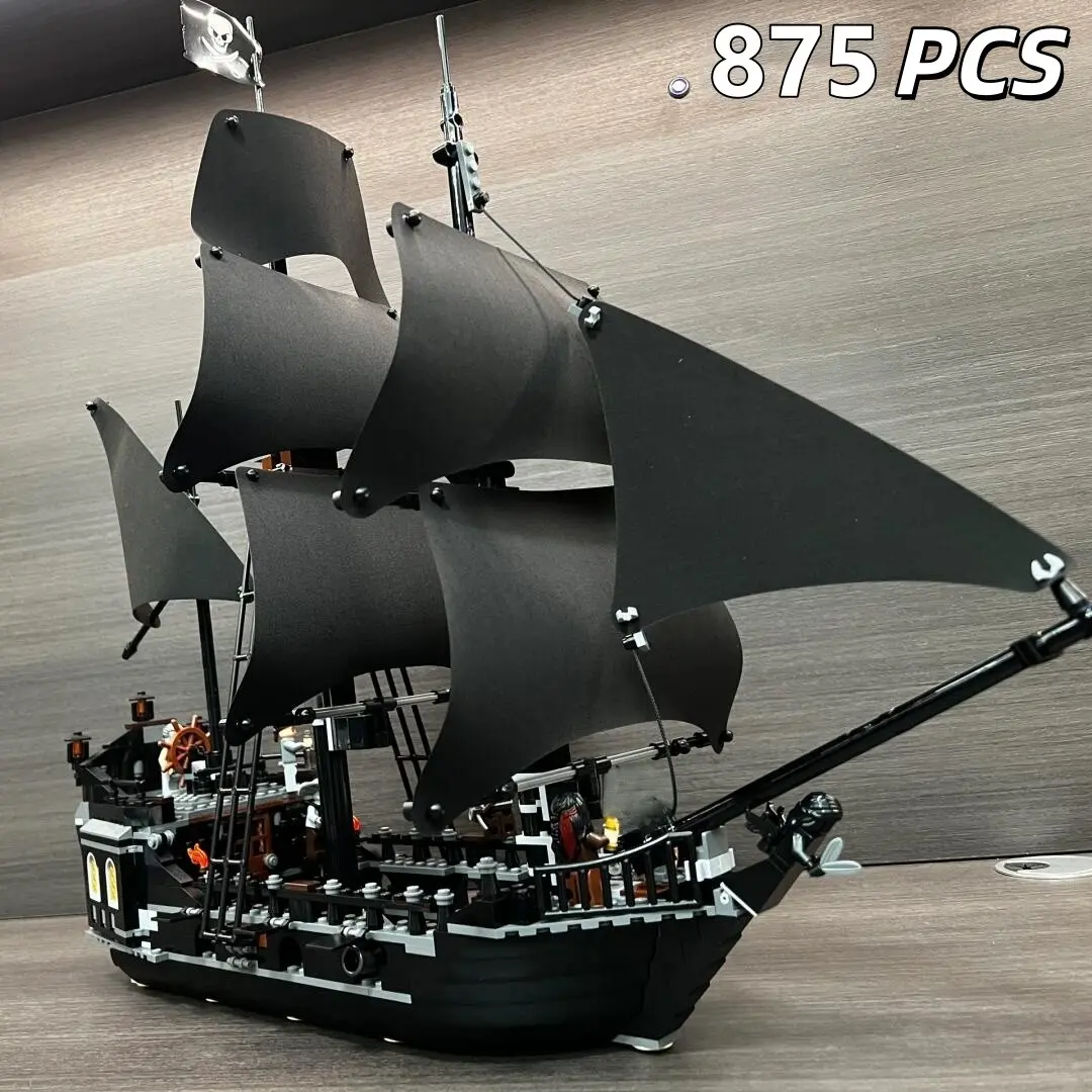 875pcs Caribbean Pirate Ship Building Kit, Revenge Warship Pearl Sailboat Model, Moc 4195 Assembly Toy, Kids Gift Set, DIY Building Model, Building Sets, Model Kits