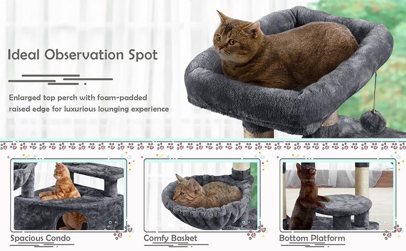 【Valentine Gift】Yaheetech 46″ Height Multilevel Cat Tree Big Plush Cat Condo Scratching Posts for Cats with Perch Platform Basket Condo for Kitten Tower Indoor Cats