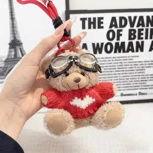 Cute cartoon plush goggles, bear keychain, plush doll bag pendant, fashionable and easy matching bear bag pendant, pilot bear bag decoration, cute keychain for girls