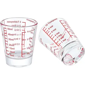 Mini Measure Heavy Glass, 32-Incremental Measurements Multi-Purpose Liquid and Dry Measuring Shot Glass, Red(Pack of 2)