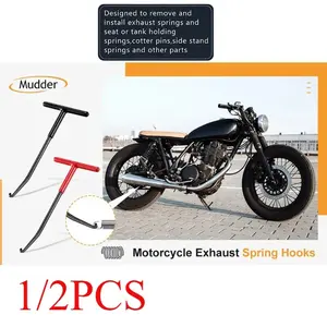 1/2PCS Exhaust Spring Puller Tool with T-Handle, Heavy-Duty Hook Tool for Exhaust Hanger Disassembly, Motorcycle Exhaust Spring Removal, Trampoline Spring Installer, Multi-Purpose Pull Hook Expander for Garage Repair and Outdoor Maintenance