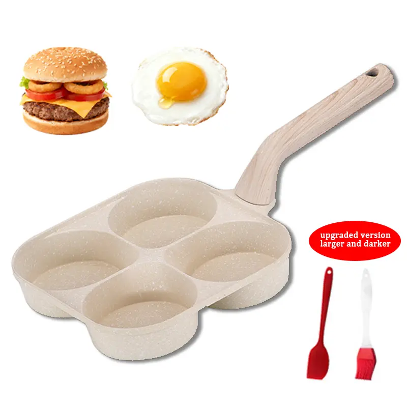 NORA Food-Grade Nonstick Silicone-Coated Skillet with 4-Compartment Design, Ergonomic Heat-Insulated Handle, Premium Materials - Oil-Saving, Easy-Clean, Hanging-Ready Cookware for Eggs, Burgers - Gas/Induction Compatible