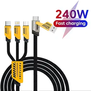 2-In-3 USB Charging Cable, PD 27w/240w Fast Charge Data Sync, Flat Braided Charger Line Compatible with Type C/USB-A, Laptop iPhone iPad Macbook Samsung