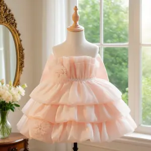 3090 Girl Pink Multi-Layered Cake Dress Tutu Skirt Elegant Sweet Dress Skirt Floral Bow Decoration