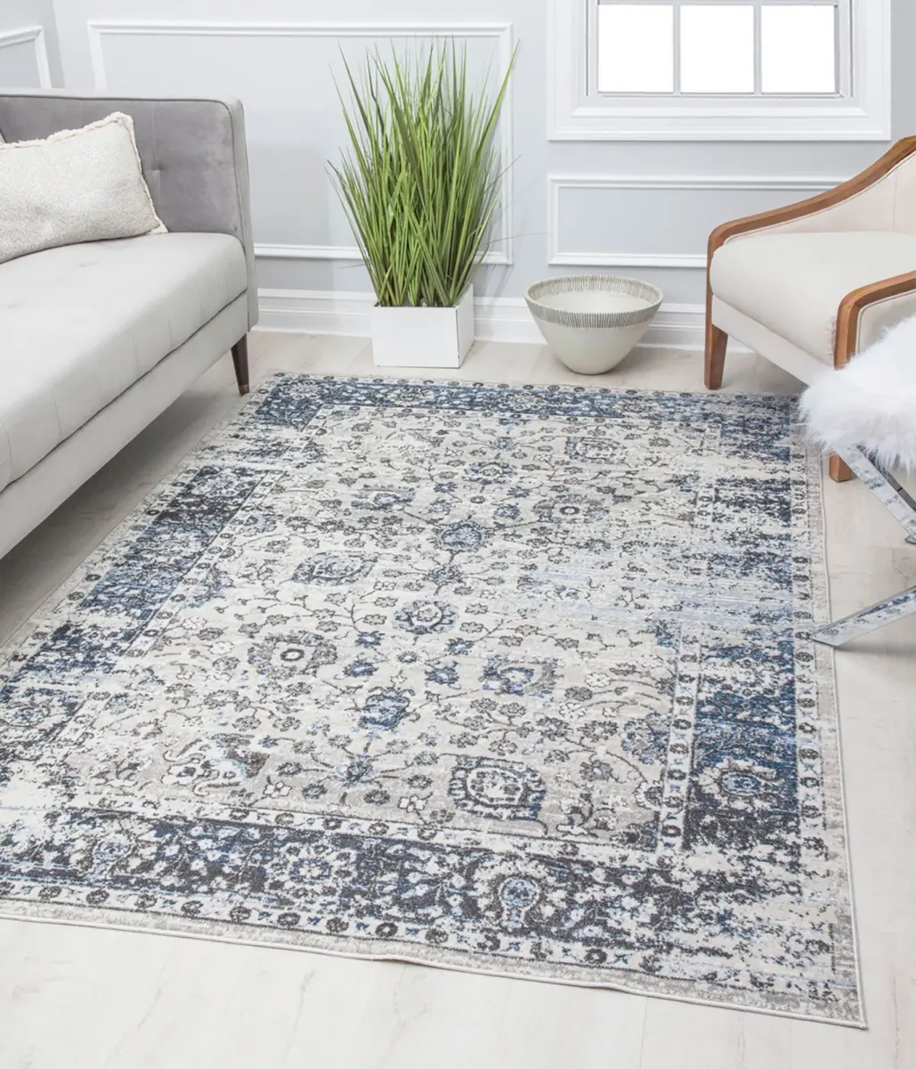 Rugs America 8x10 ft. Preston PS45B Atlantic Azure Transitional Vintage Design Rug, Decorative Floral Area Rug for Living Room (RA30173), Decorative Rug