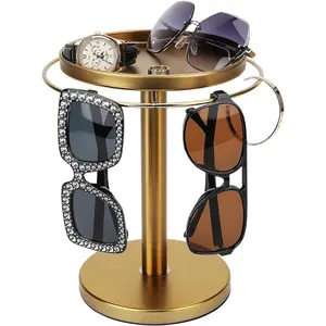 360? Rotating Sunglass Organizer Storage, Stainless Steel Glasses Holder Stand, Glasses Organizer with Tray for Desk, Dresser, Tabletop, Nightstand and Home Decor ()