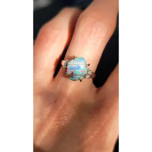 Platinum Boulder Opal and Diamond Ring