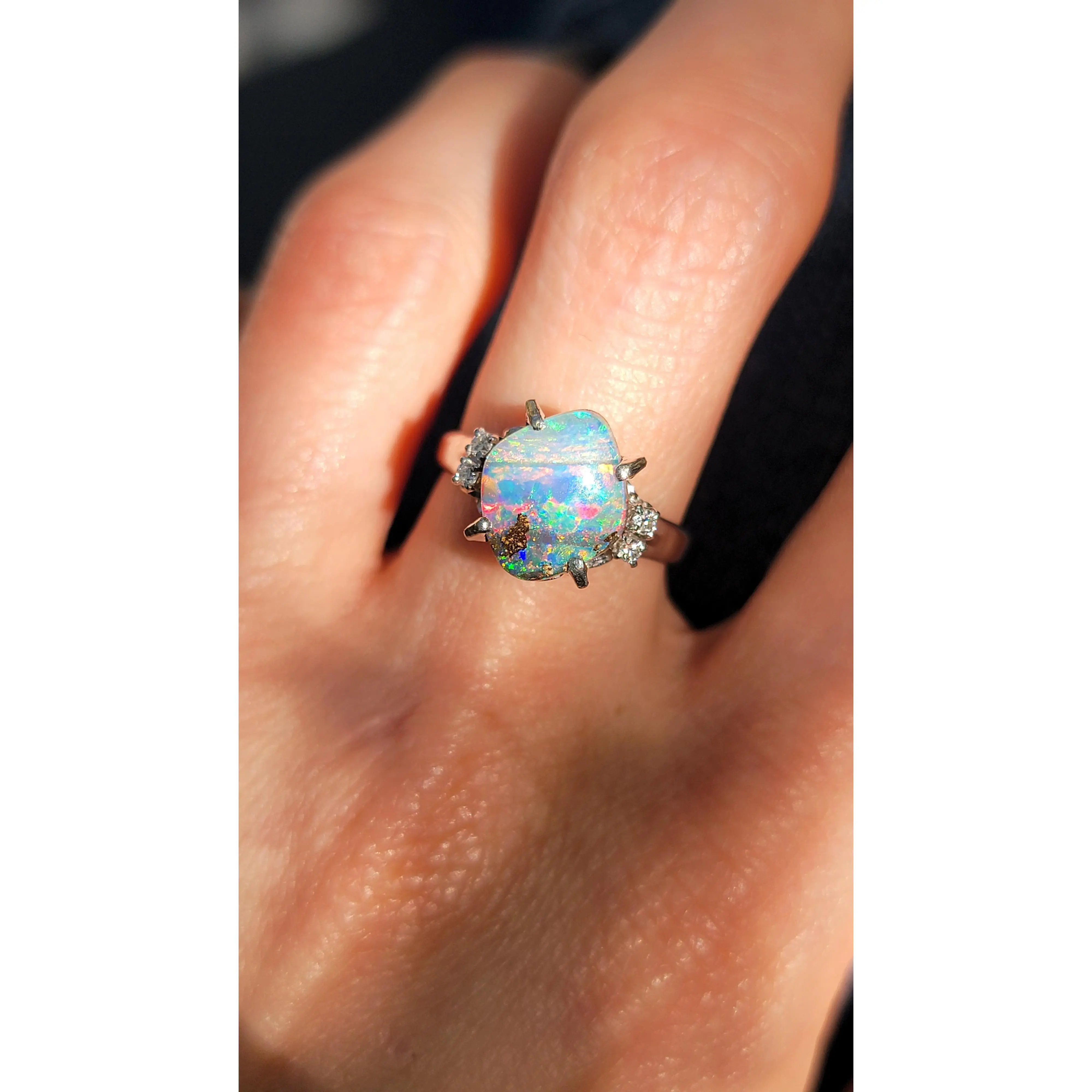Platinum Boulder Opal and Diamond Ring