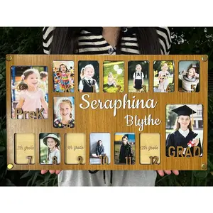 School Picture Frame Pre K to Graduation,Personalized Wooden School Years Photo Frame K-12 & Collage Frame, Graduation Picture Frame, Custom Graduation Gifts & Party (Walnut) Decor Wall