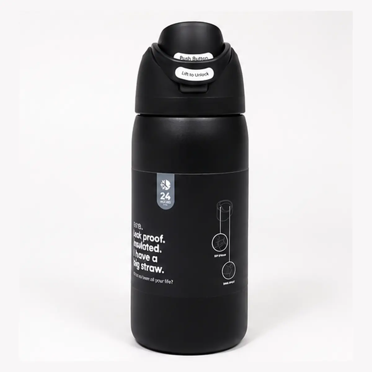 Owala FreeSip 24 oz Black Water Bottle, Leakproof Insulated Stainless Steel Bottle with Built-In Straw, Push-Button Lid and Carry Loop