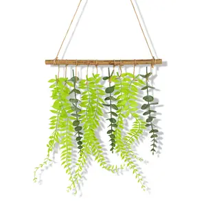 Greenery Artificial Eucalyptus Plants Wall Hanging Decor, Door Hanging Decor Fake Eucalyptus Leaves Vines with Wooden Stick Farmhouse Rustic Boho for Wedding, Bedroom, Kitchen, Nursery, Party