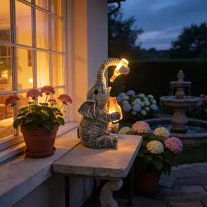 Limited-Time Solar-powered glowing elephant resin ornament for garden, courtyard, villa, landscape, animal statue