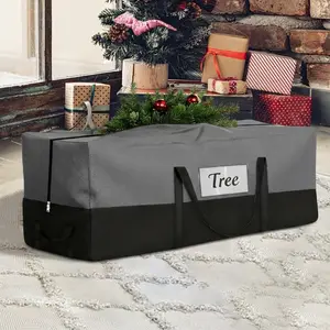 Christmas Tree Storage Bag Fits Up to 10-12 Ft Tall Artificial Trees Heavy Duty 600D Oxford Skeleton Storage Box with Reinforced Handles Zipper Transparent Pocket Gray